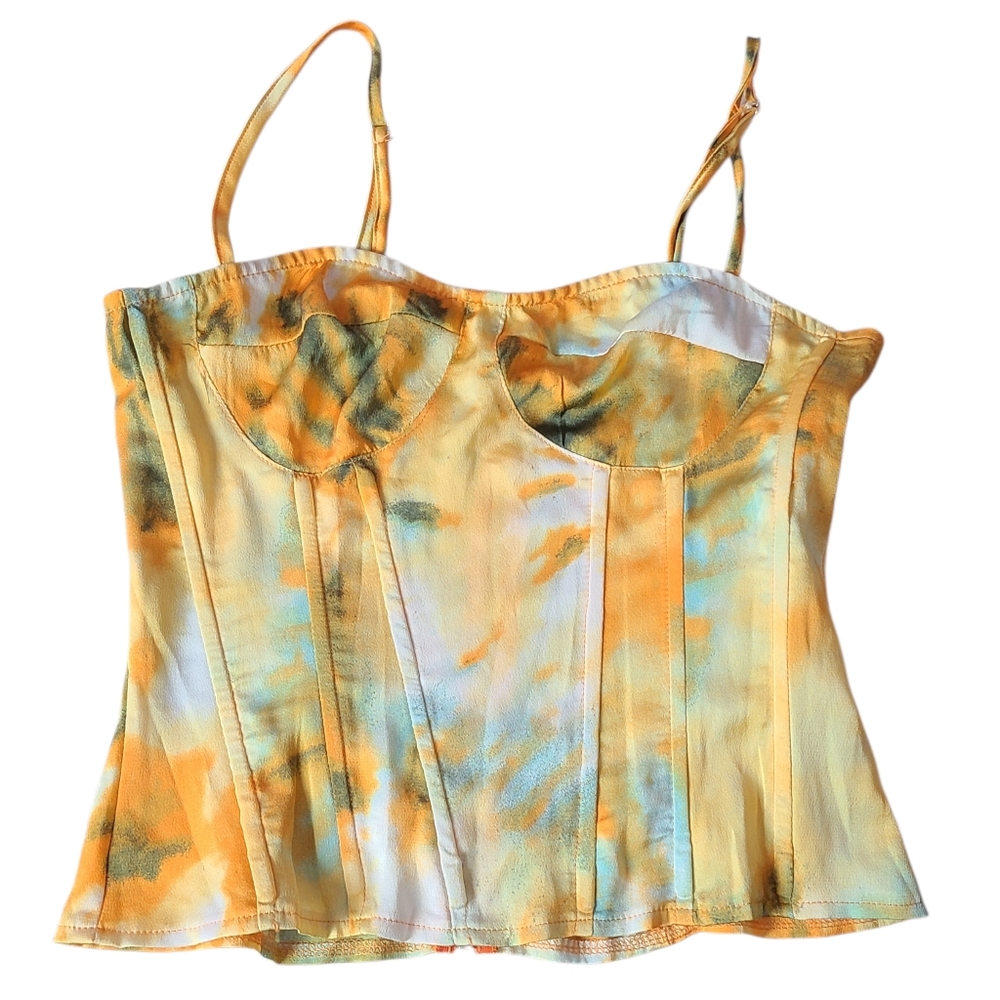 PRETTY LITTLE THING |ORANGE/YELLOW TIE-DYE CORSET TOP | SIZE 6 - Picture 2 of 10